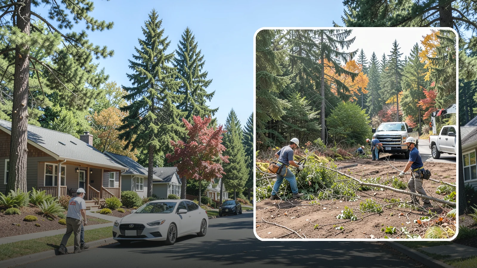 Driveway clearance pruning in Orting, Pierce County, WA - Pruning to provide vertical and side clearance over driveways.
