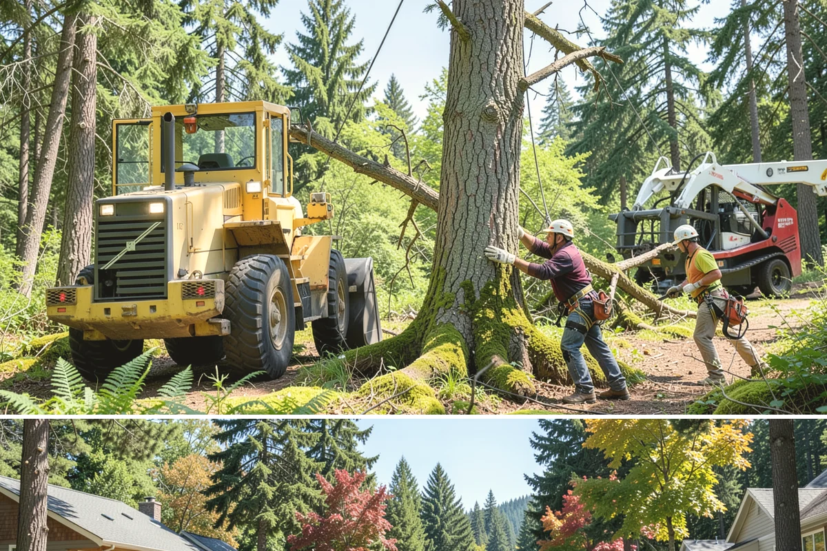 Driveway clearance pruning in Orting, Pierce County, WA - Work follows recognized arboricultural standards matched to the specific season required for each tree species in the Puget Sound...