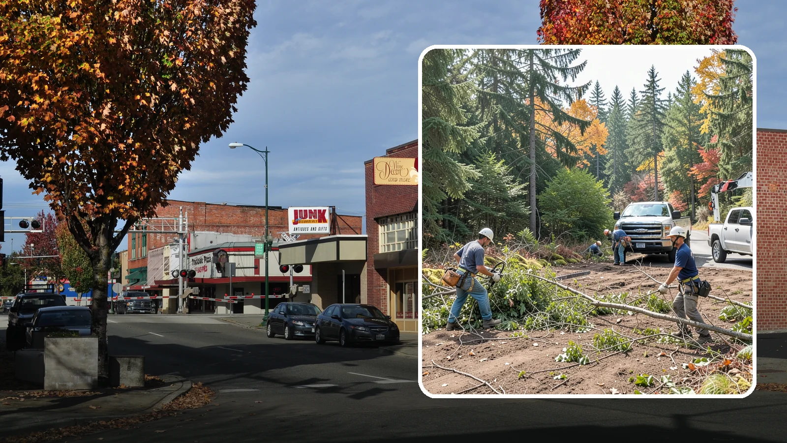 Driveway clearance pruning in Puyallup, Pierce County, WA - Pruning to provide vertical and side clearance over driveways.