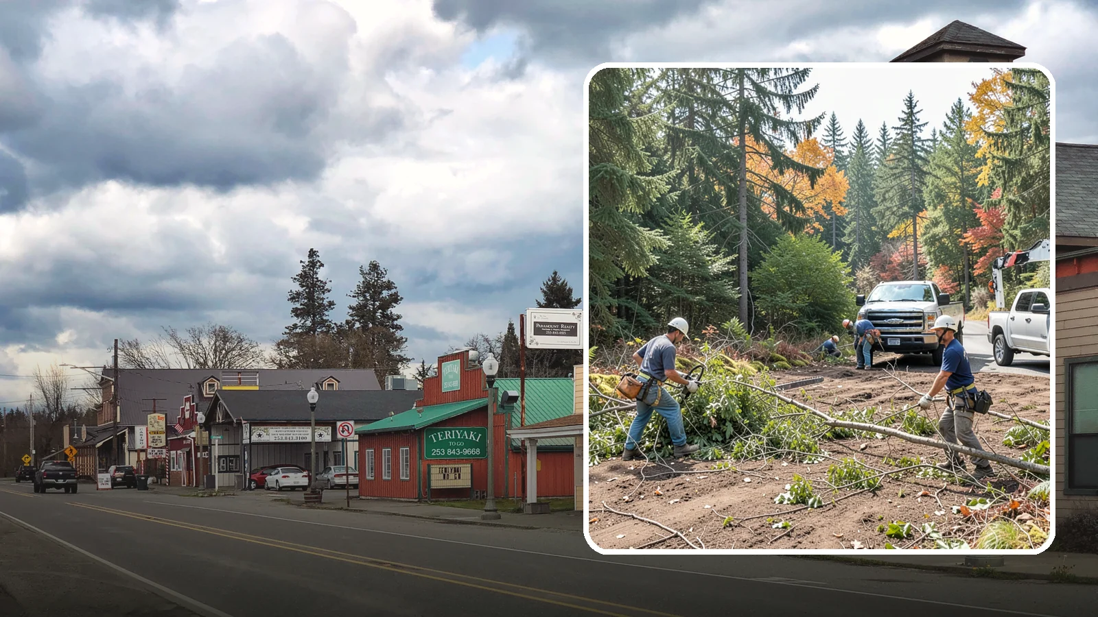 Driveway clearance pruning in Roy, Pierce County, WA - Pruning to provide vertical and side clearance over driveways.