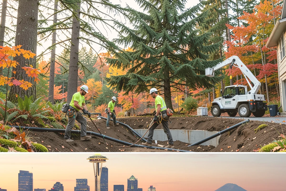 Driveway clearance pruning in Seattle, King County, WA - Work follows recognized arboricultural standards matched to the specific season required for each tree species in the Puget Sound...