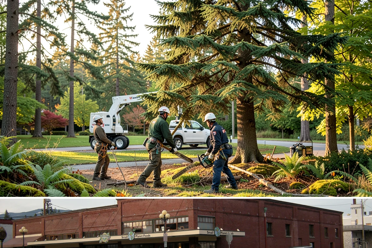Driveway clearance pruning in Sedro-Woolley, Skagit County, WA - Work follows recognized arboricultural standards matched to the specific season required for each tree species in the Puget Sound...