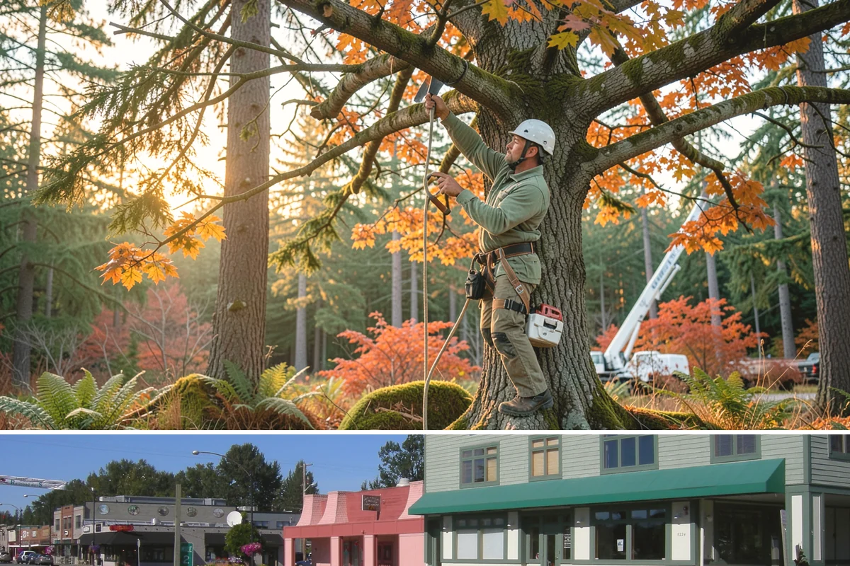 Driveway clearance pruning in Snoqualmie, King County, WA - Work follows recognized arboricultural standards matched to the specific season required for each tree species in the Puget Sound...