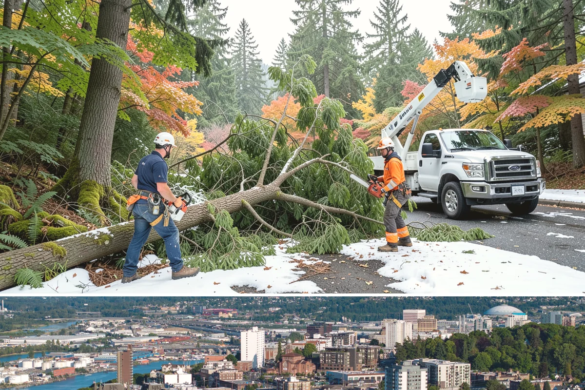 Driveway clearance pruning in Tacoma, Pierce County, WA - Work follows recognized arboricultural standards matched to the specific season required for each tree species in the Puget Sound...