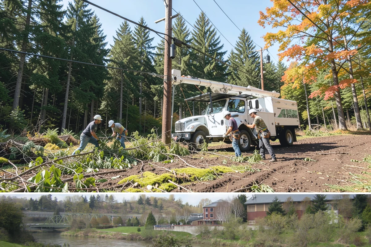Driveway clearance pruning in Tukwila, King County, WA - Work follows recognized arboricultural standards matched to the specific season required for each tree species in the Puget Sound...