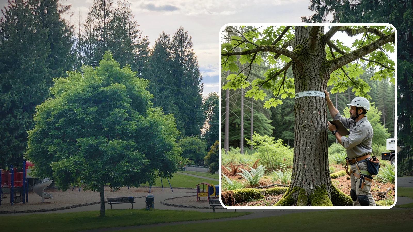 Drone tree inspections in Bonney Lake, Pierce County, WA - The aerial inspection of trees using a drone.