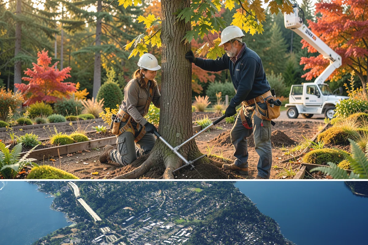 Drone tree inspections in Mercer Island, King County, WA - Inspections are performed year-round but methods adapt to seasonal foliage changes that affect visibility of defects in Puget...