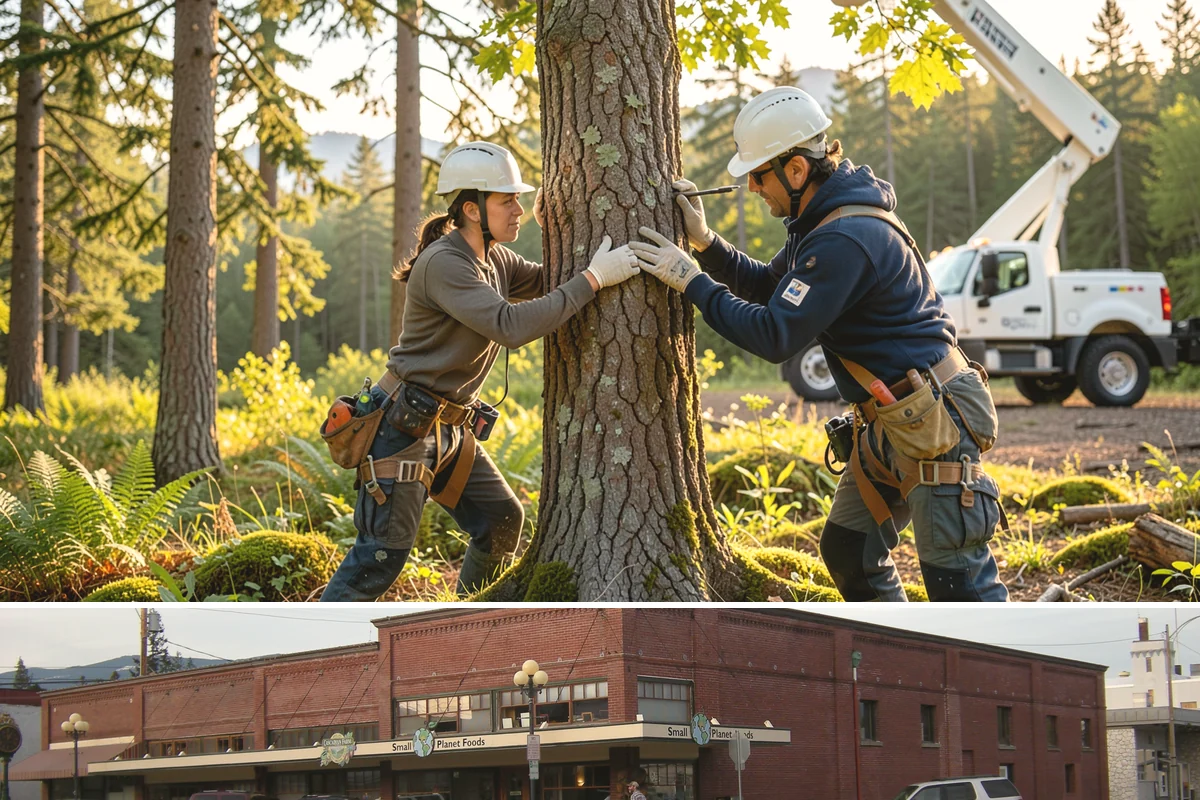 Drone tree inspections in Sedro-Woolley, Skagit County, WA - Inspections are performed year-round but methods adapt to seasonal foliage changes that affect visibility of defects in Puget...