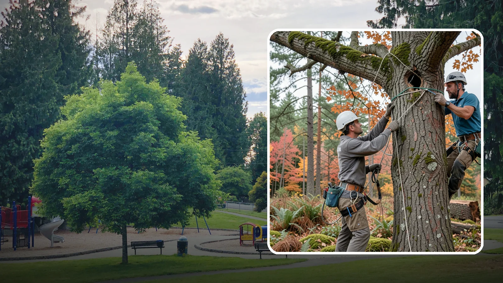 Dynamic cabling installation in Bonney Lake, Pierce County, WA - The installation of flexible support systems that allow natural movement.