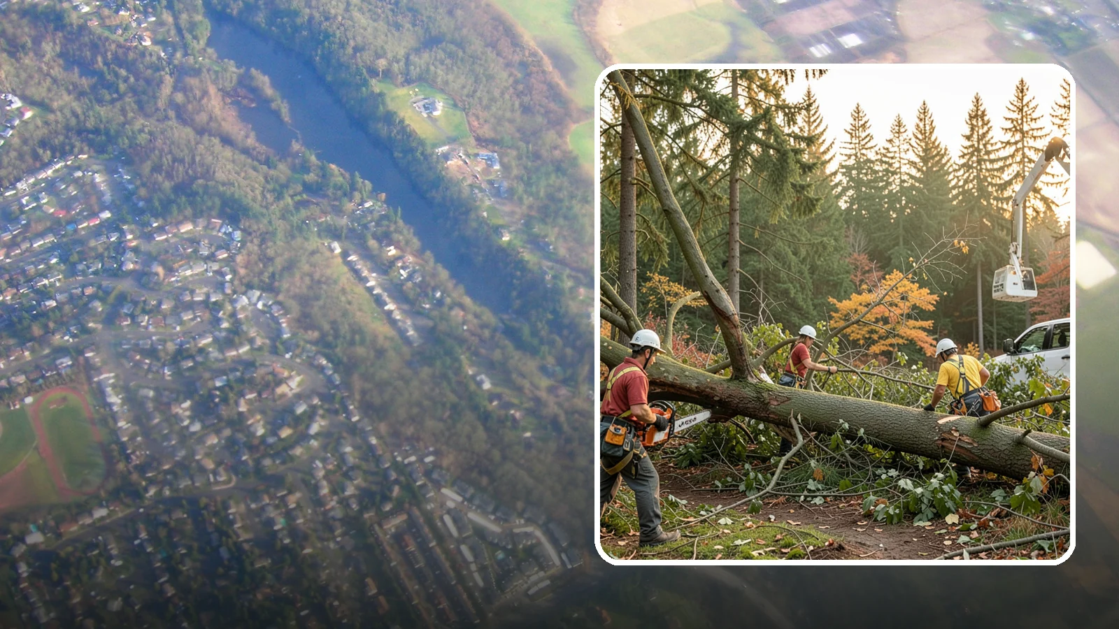 Emergency storm cleanup in Algona, King County, WA - The rapid cleanup of tree damage after a storm.