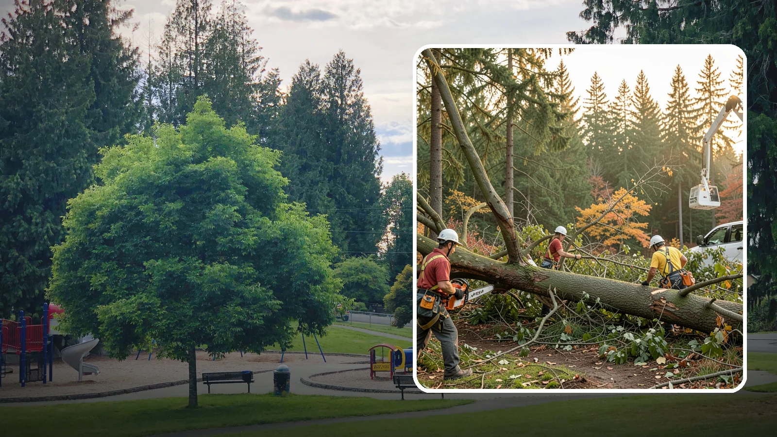 Emergency storm cleanup in Bonney Lake, Pierce County, WA - The rapid cleanup of tree damage after a storm.