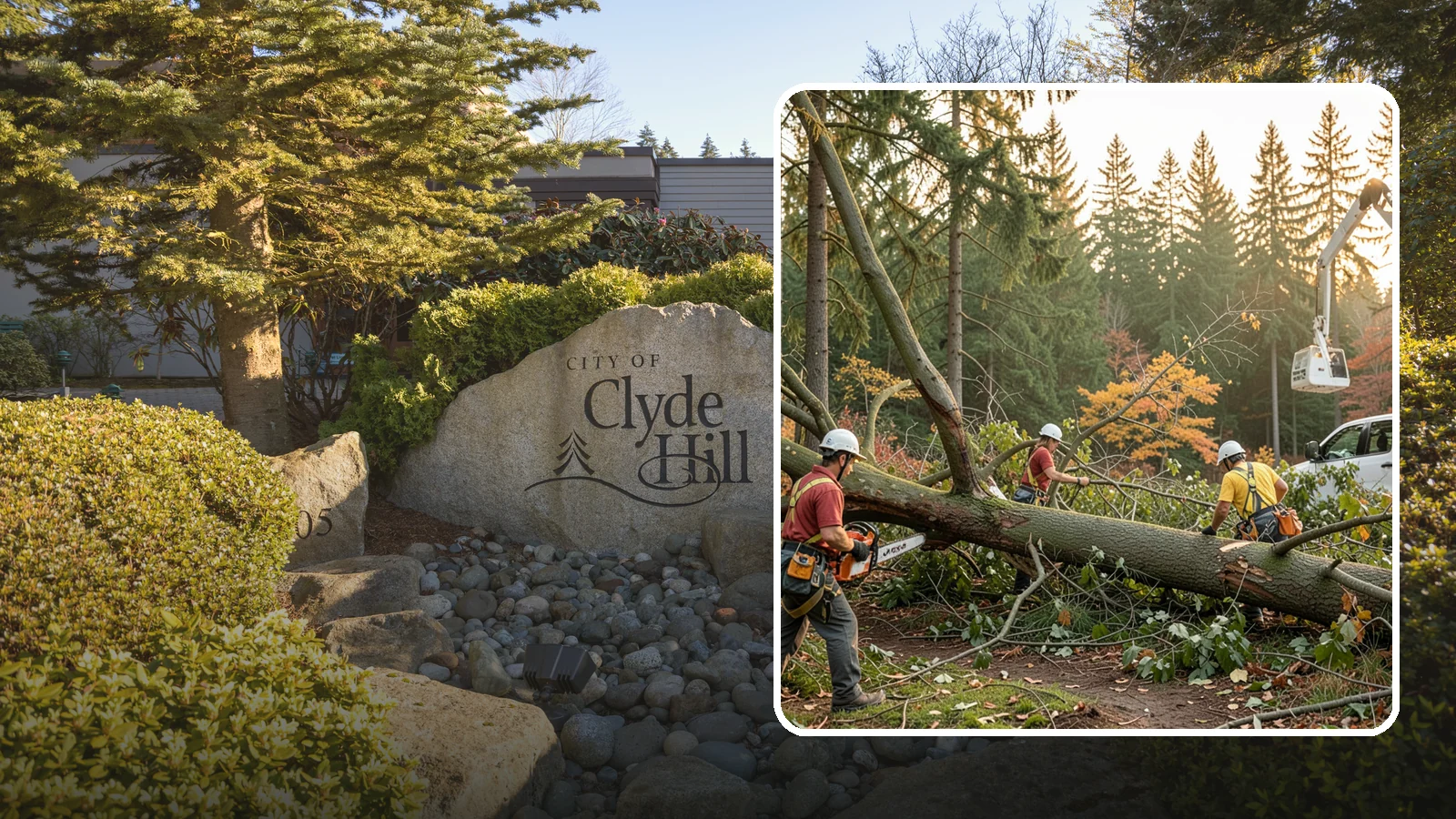 Emergency storm cleanup in Clyde Hill, King County, WA - The rapid cleanup of tree damage after a storm.