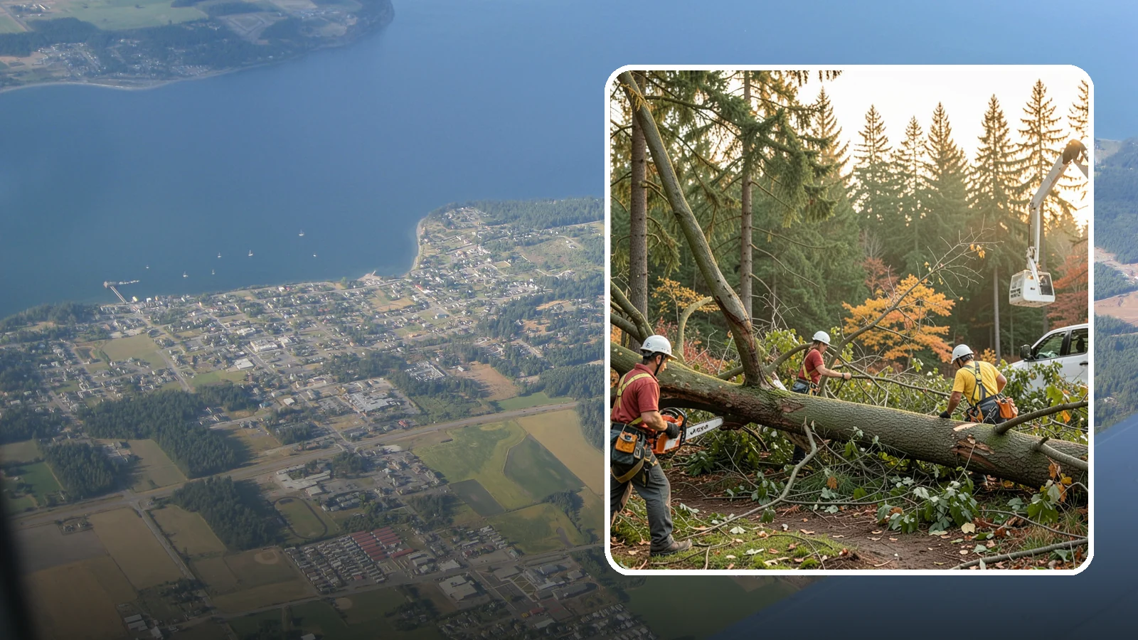 Emergency storm cleanup in Coupeville, Island County, WA - The rapid cleanup of tree damage after a storm.