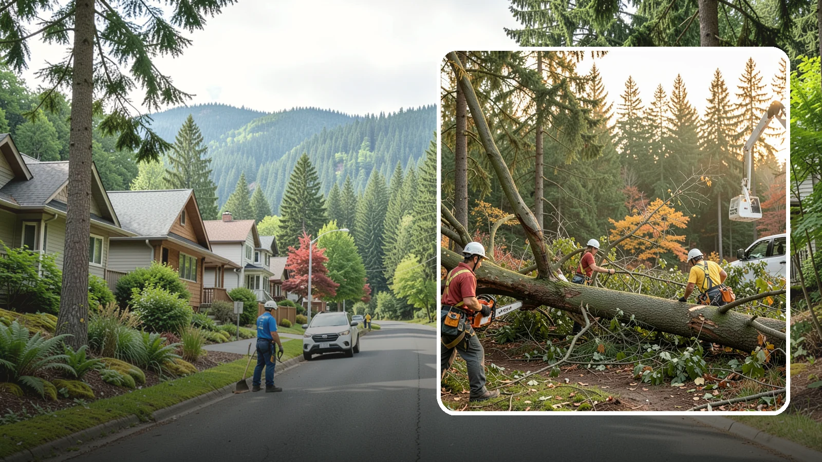 Emergency storm cleanup in Darrington, Snohomish County, WA - The rapid cleanup of tree damage after a storm.