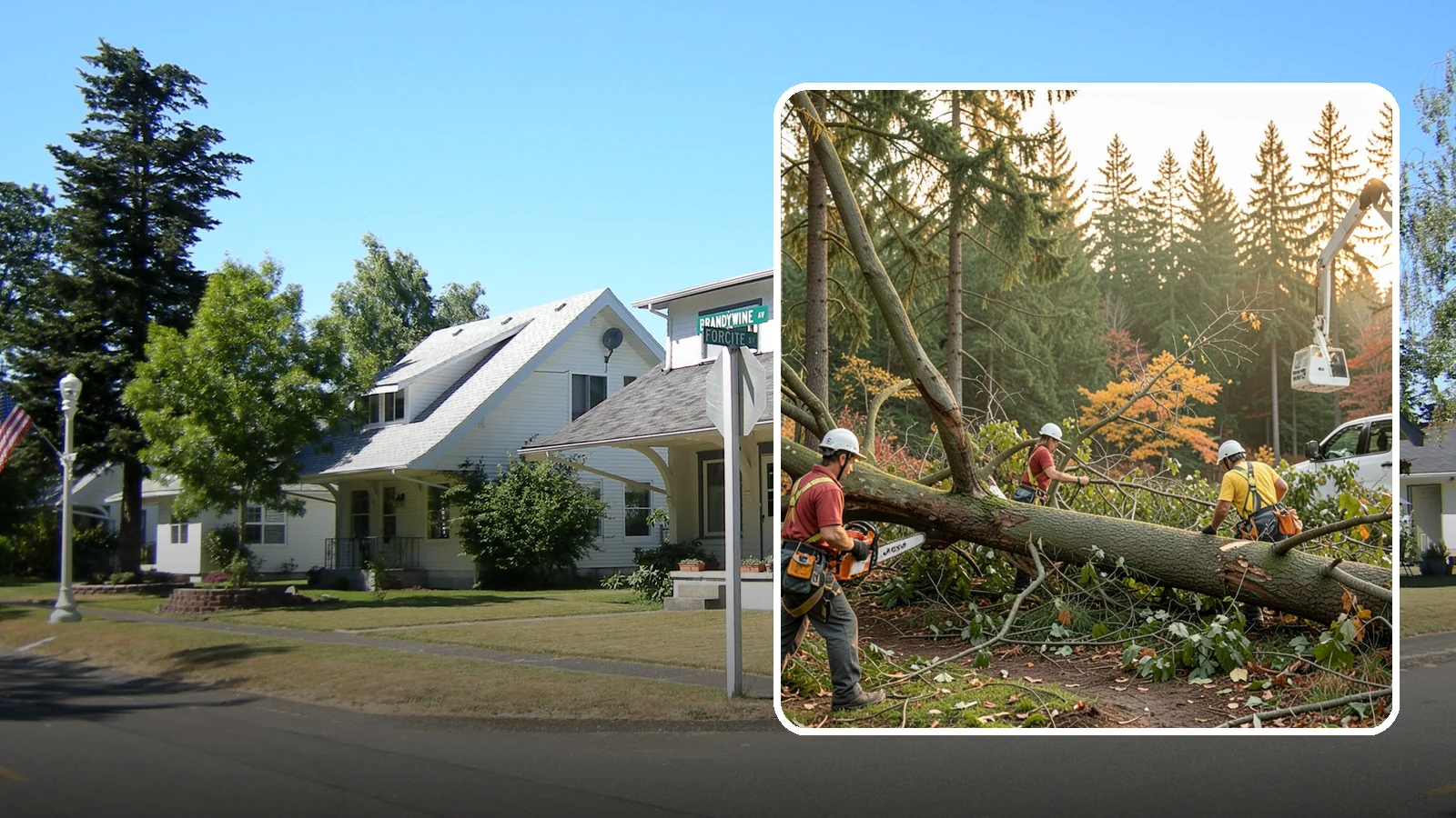 Emergency storm cleanup in DuPont, Pierce County, WA - The rapid cleanup of tree damage after a storm.