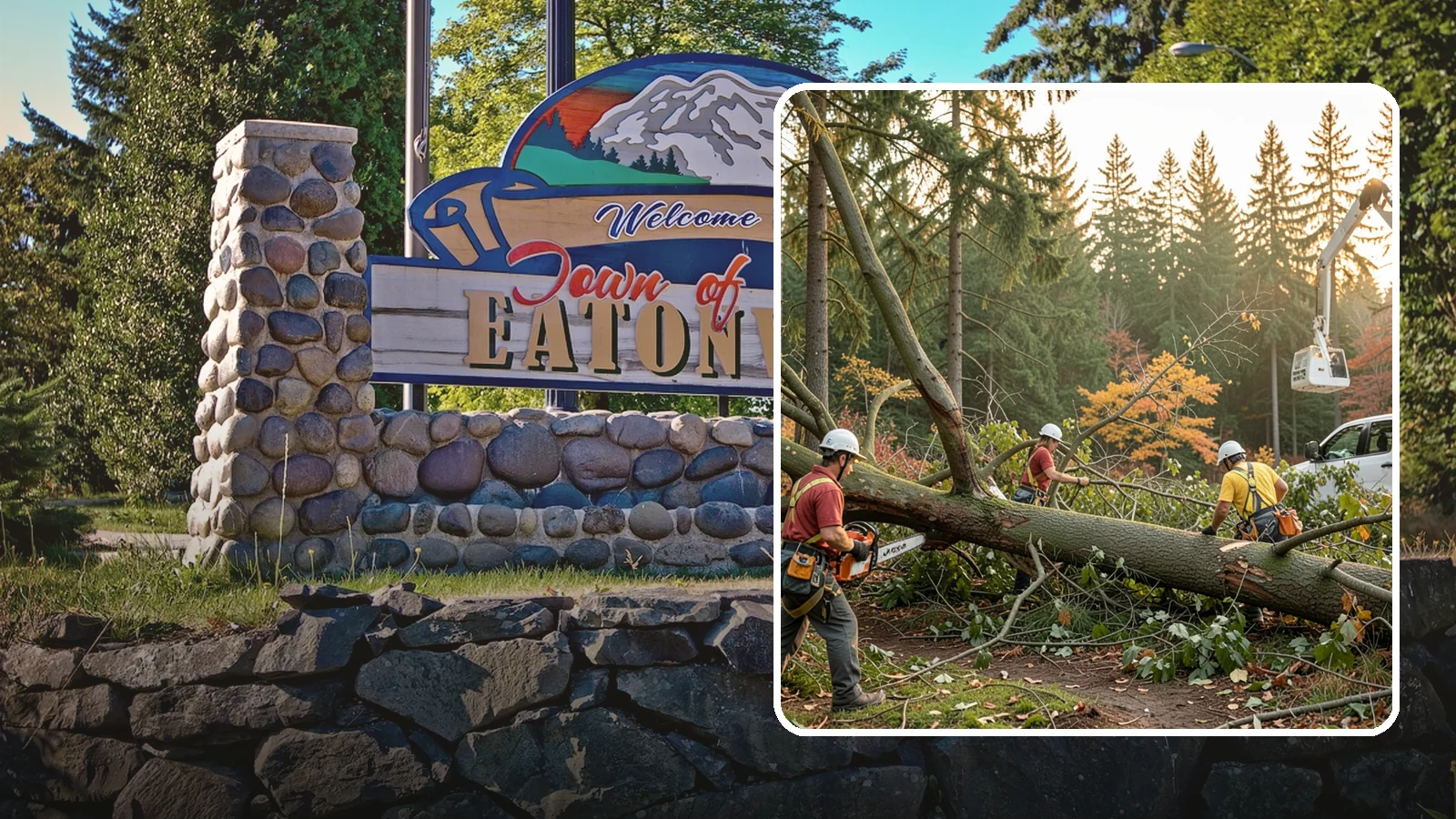 Emergency storm cleanup in Eatonville, Pierce County, WA - The rapid cleanup of tree damage after a storm.