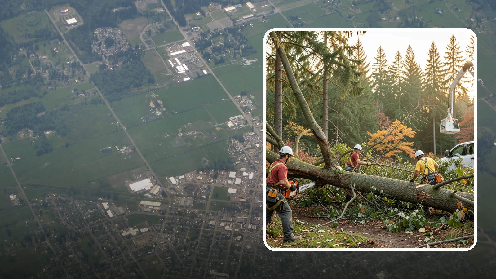 Emergency storm cleanup in Enumclaw, King County, WA - The rapid cleanup of tree damage after a storm.