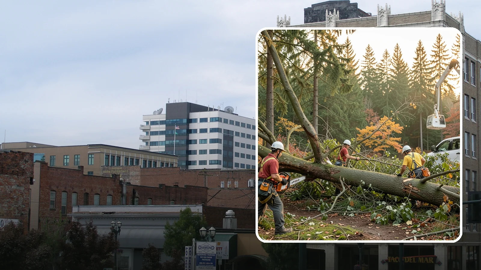 Emergency storm cleanup in Everett, Snohomish County, WA - The rapid cleanup of tree damage after a storm.