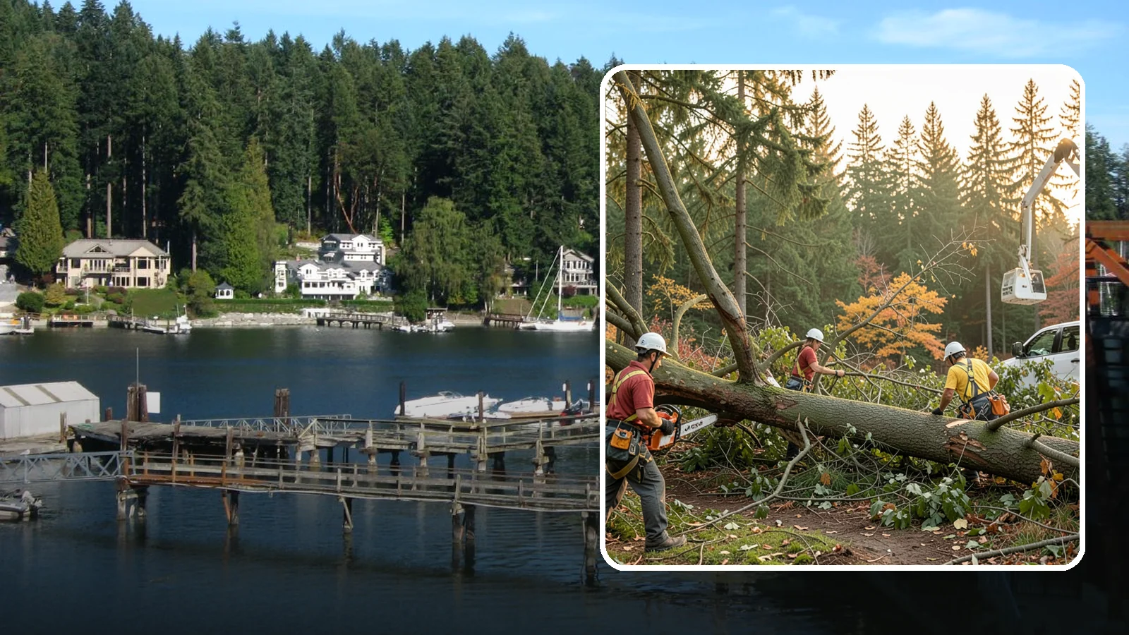 Emergency storm cleanup in Gig Harbor, Pierce County, WA - The rapid cleanup of tree damage after a storm.