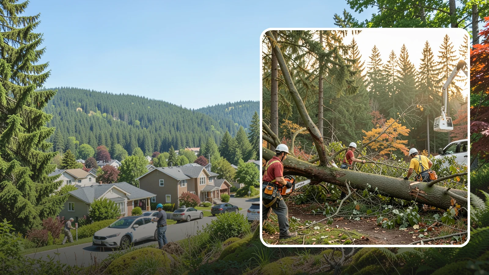 Emergency storm cleanup in Index, Snohomish County, WA - The rapid cleanup of tree damage after a storm.