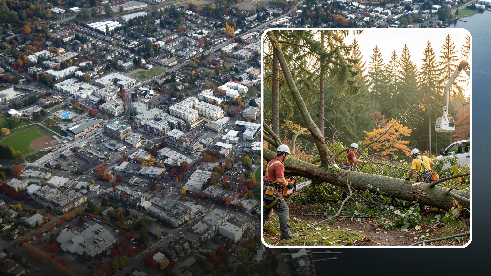 Emergency storm cleanup in Kirkland, King County, WA - The rapid cleanup of tree damage after a storm.