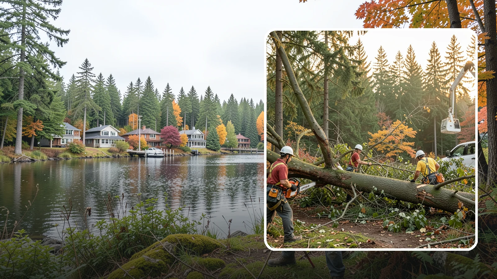 Emergency storm cleanup in La Conner, Skagit County, WA - The rapid cleanup of tree damage after a storm.