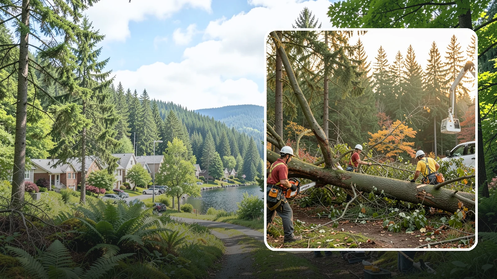 Emergency storm cleanup in Lake Forest Park, King County, WA - The rapid cleanup of tree damage after a storm.