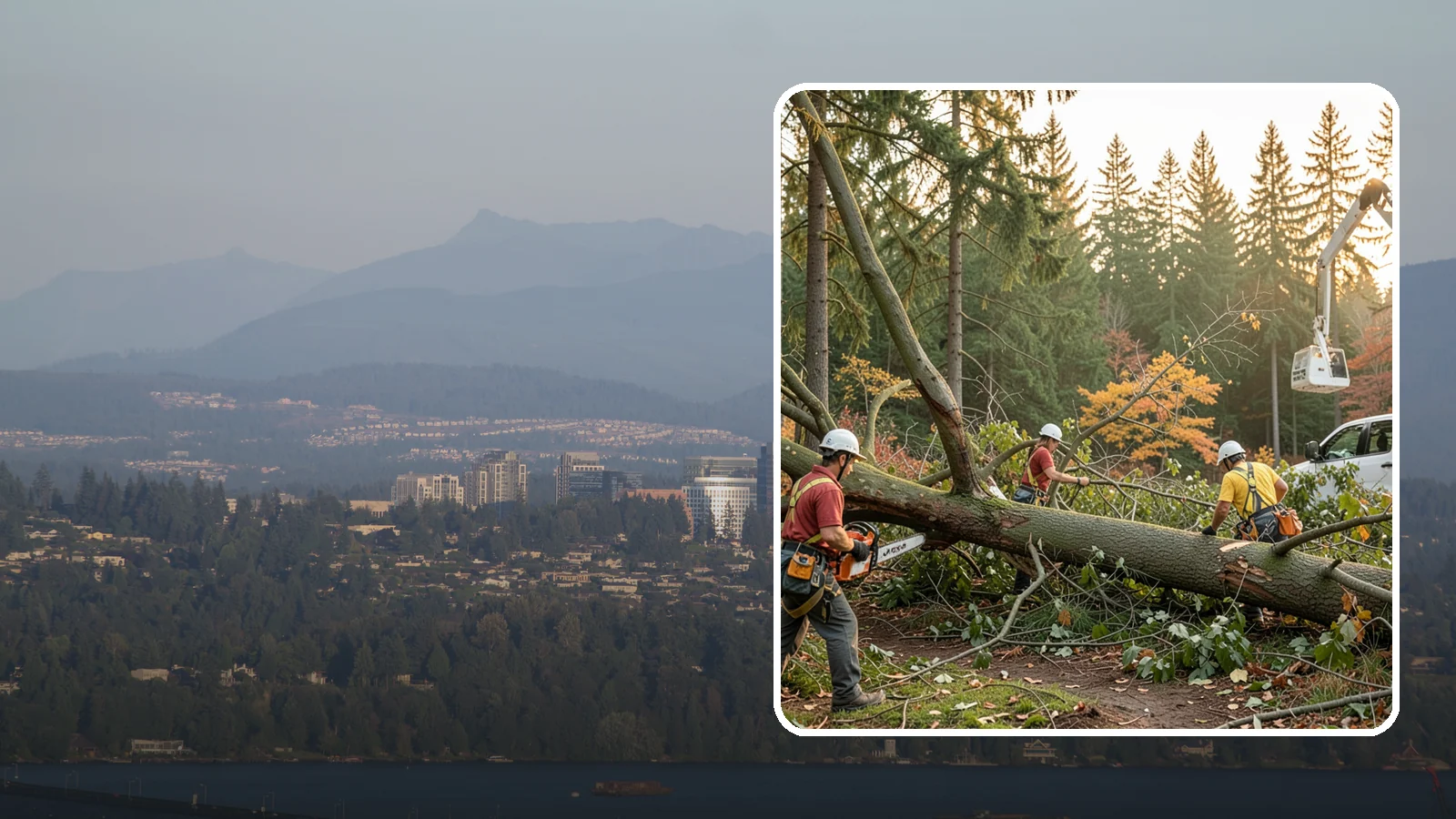 Emergency storm cleanup in Medina, King County, WA - The rapid cleanup of tree damage after a storm.