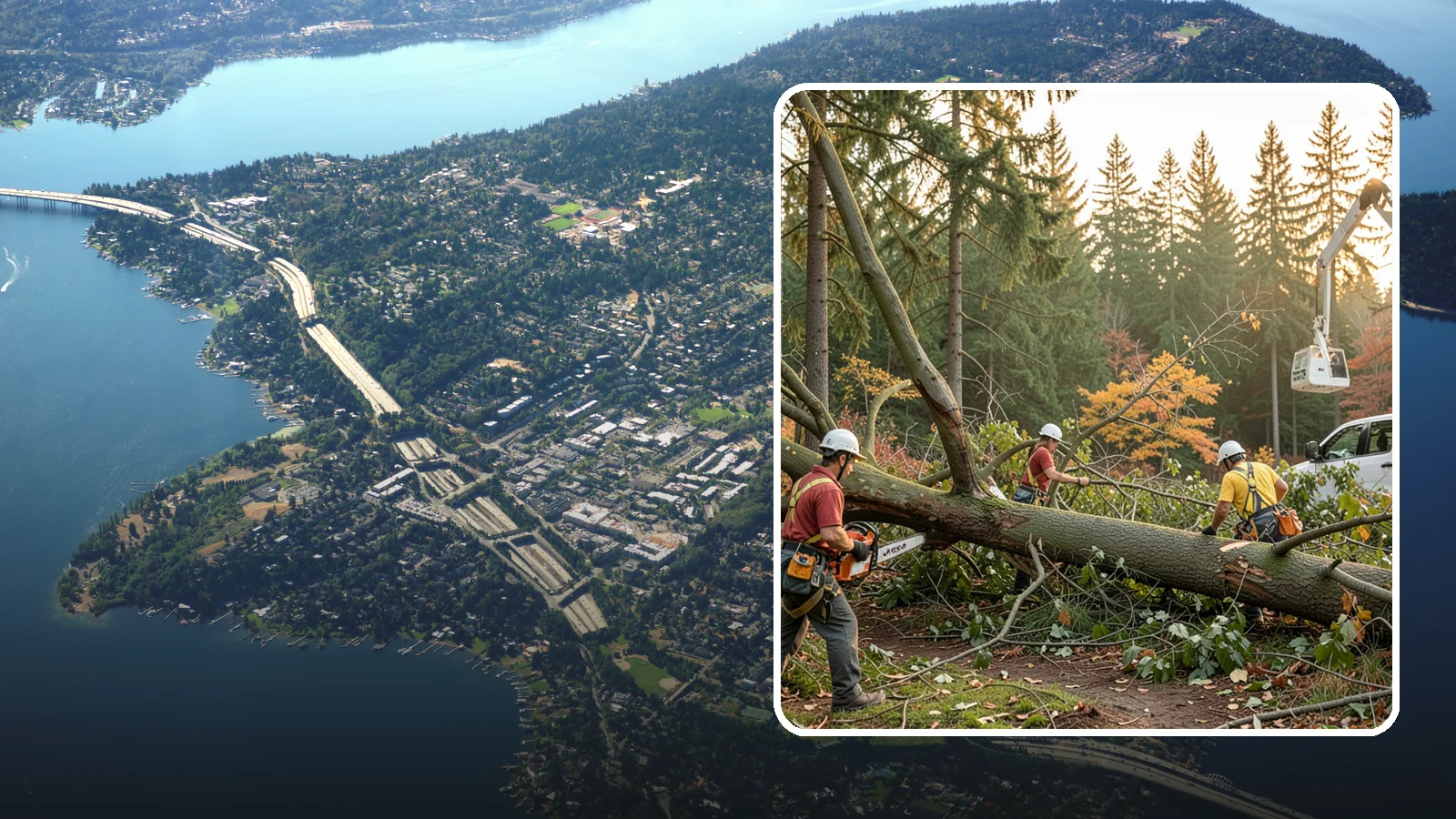 Emergency storm cleanup in Mercer Island, King County, WA - The rapid cleanup of tree damage after a storm.