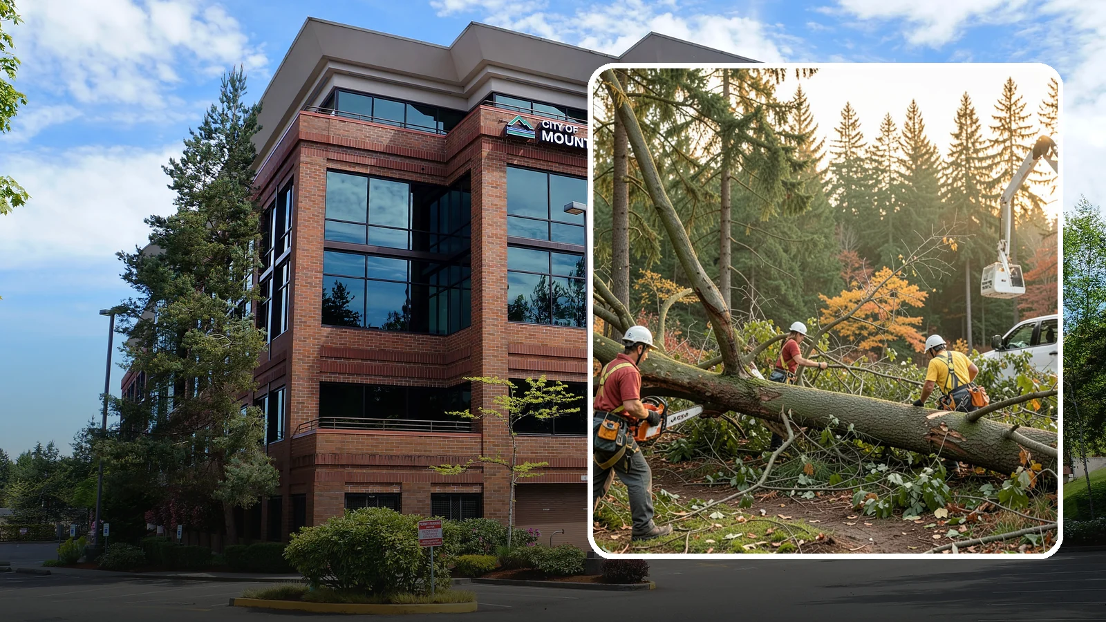 Emergency storm cleanup in Mountlake Terrace, Snohomish County, WA - The rapid cleanup of tree damage after a storm.