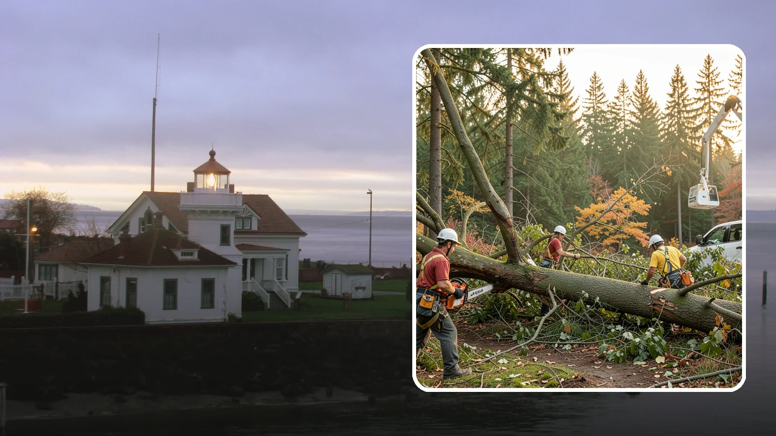 Emergency storm cleanup in Mukilteo, Snohomish County, WA - The rapid cleanup of tree damage after a storm.