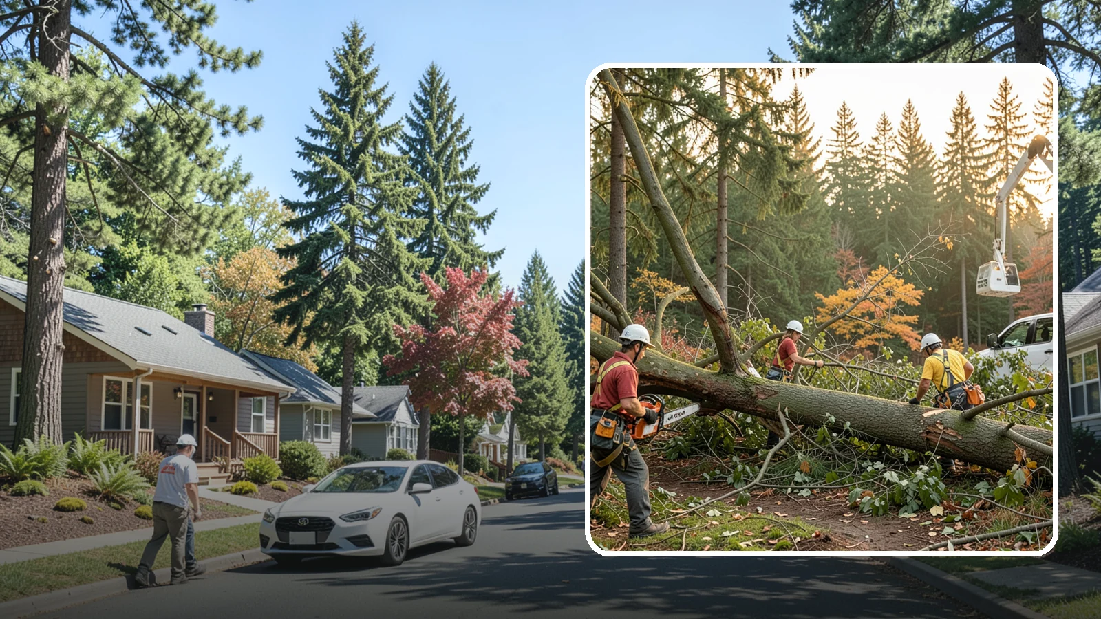 Emergency storm cleanup in Orting, Pierce County, WA - The rapid cleanup of tree damage after a storm.