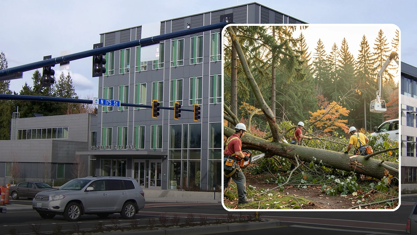 Emergency storm cleanup in Shoreline, King County, WA - The rapid cleanup of tree damage after a storm.