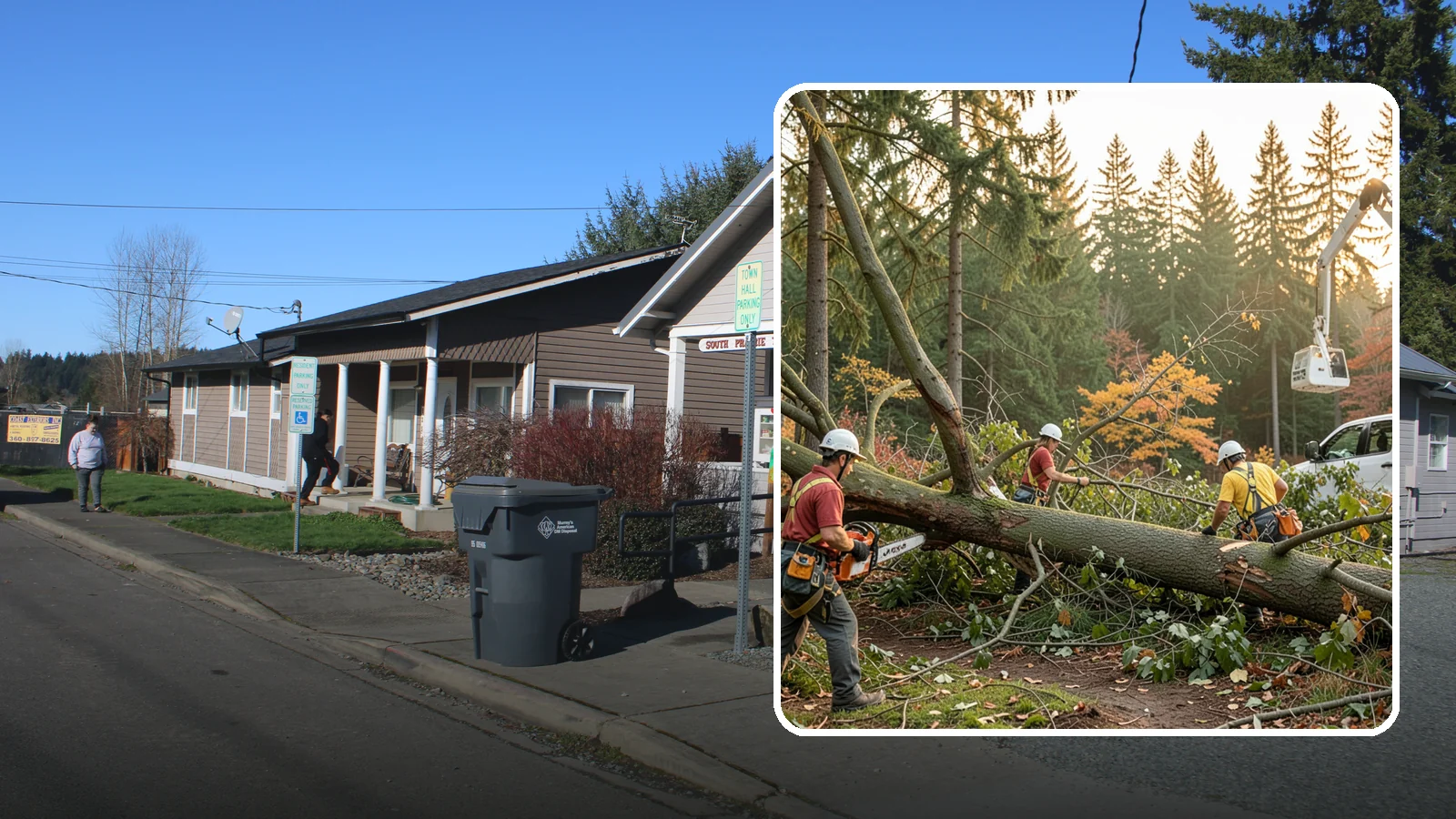 Emergency storm cleanup in South Prairie, Pierce County, WA - The rapid cleanup of tree damage after a storm.