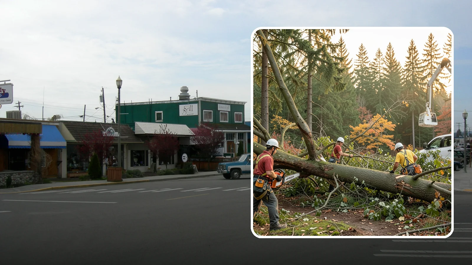 Emergency storm cleanup in Stanwood, Snohomish County, WA - The rapid cleanup of tree damage after a storm.