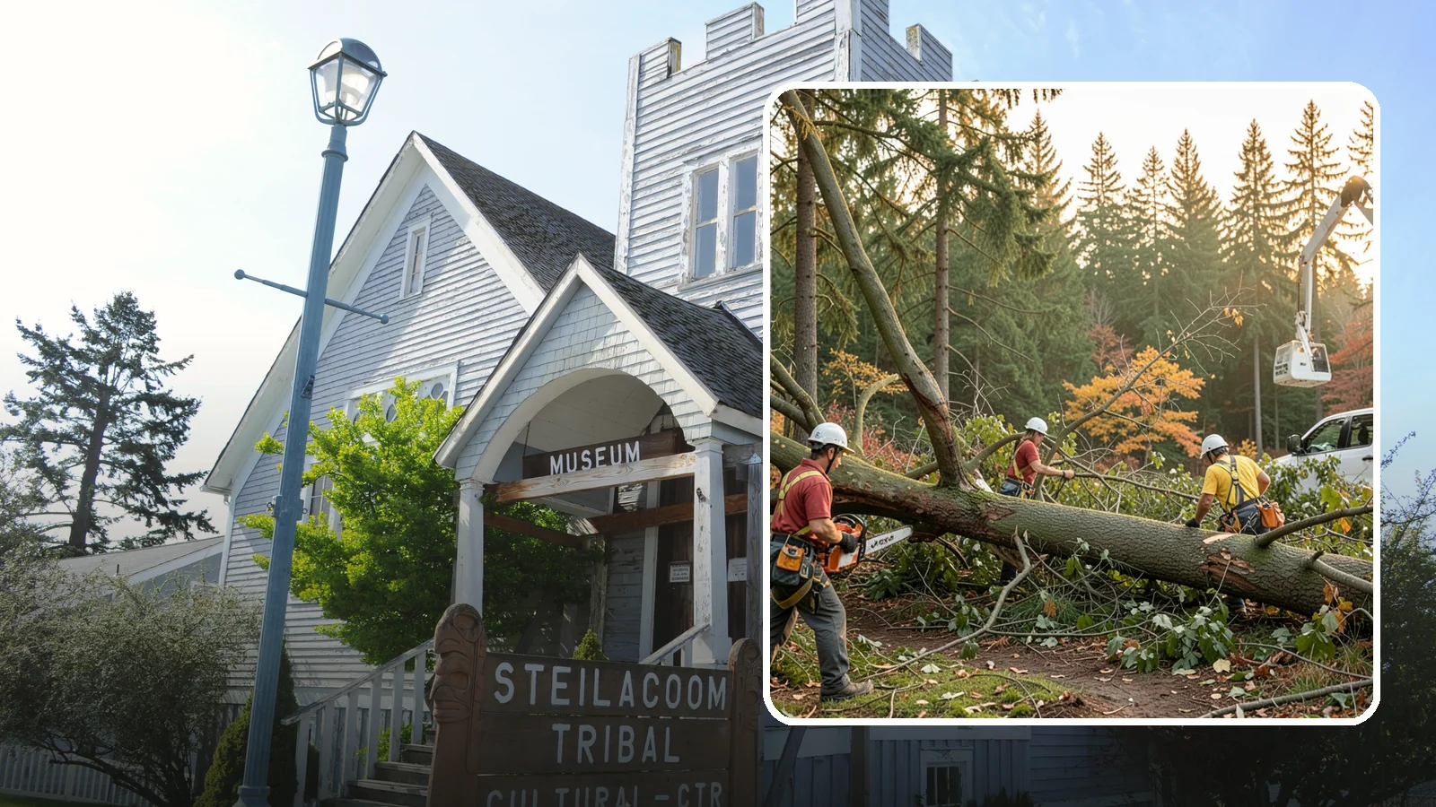 Emergency storm cleanup in Steilacoom, Pierce County, WA - The rapid cleanup of tree damage after a storm.