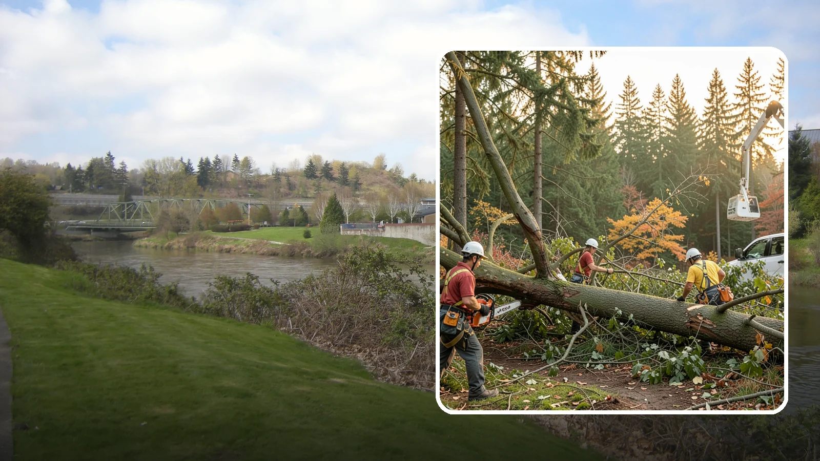 Emergency storm cleanup in Tukwila, King County, WA - The rapid cleanup of tree damage after a storm.