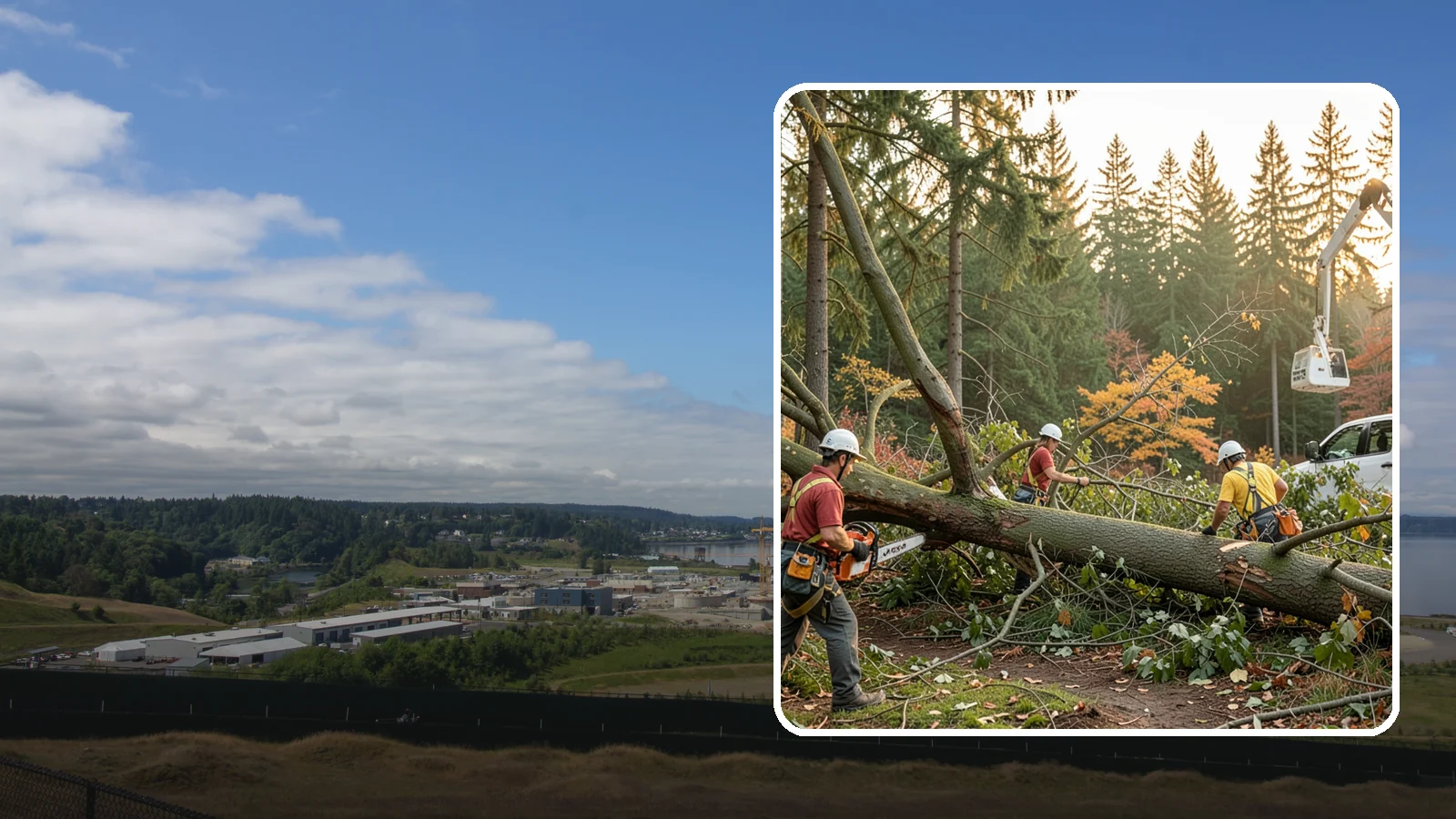Emergency storm cleanup in University Place, Pierce County, WA - The rapid cleanup of tree damage after a storm.