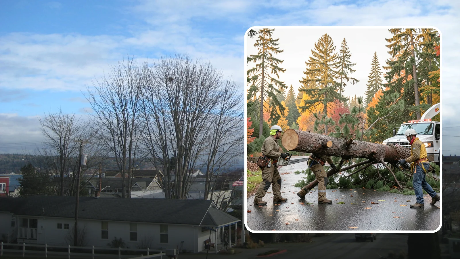 Emergency tree removal in Langley, Island County, WA - The urgent removal of trees that present an immediate danger.