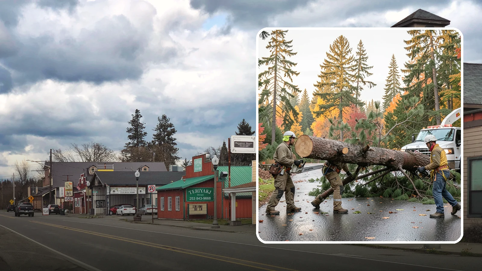 Emergency tree removal in Roy, Pierce County, WA - The urgent removal of trees that present an immediate danger.