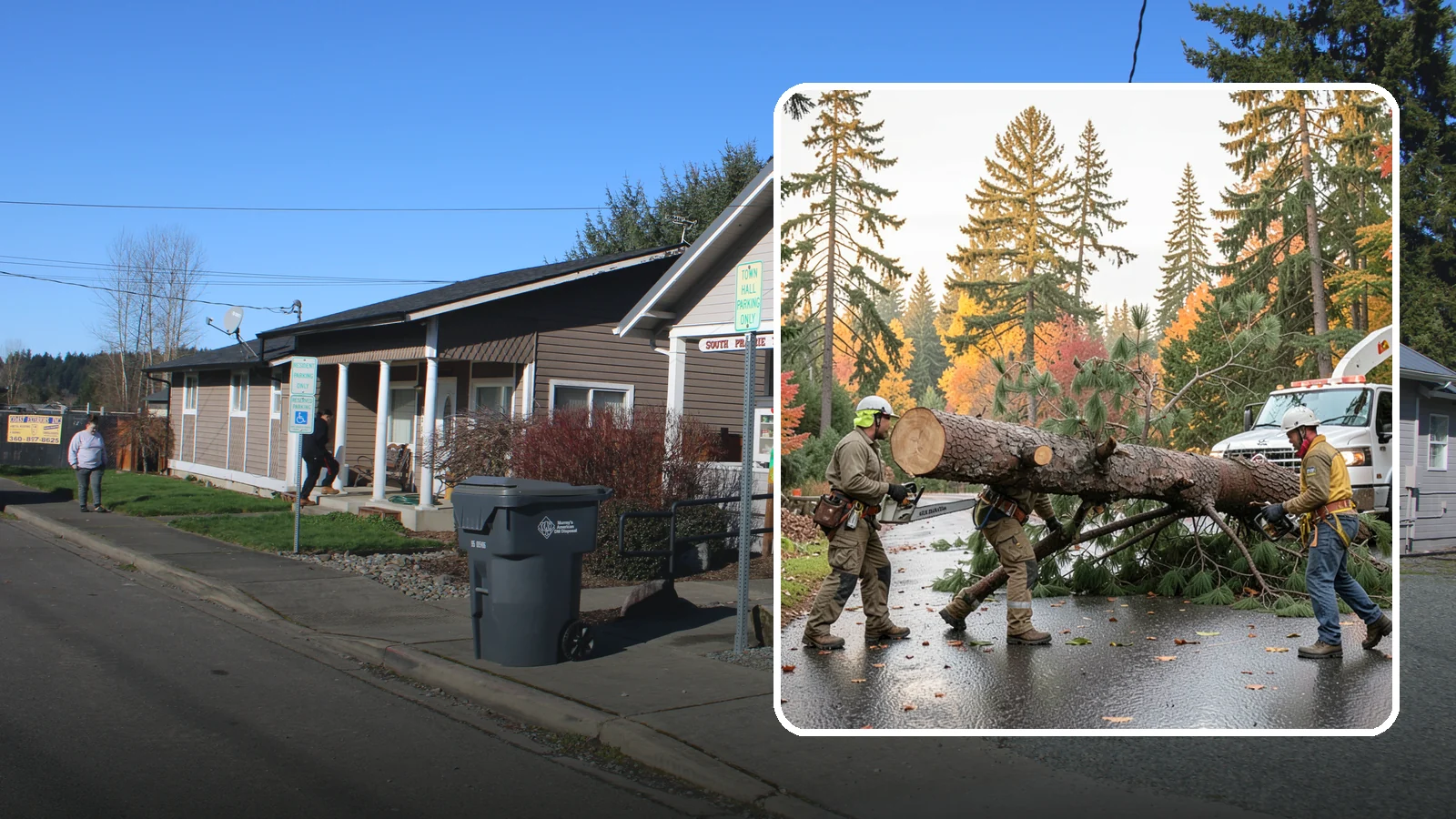 Emergency tree removal in South Prairie, Pierce County, WA - The urgent removal of trees that present an immediate danger.