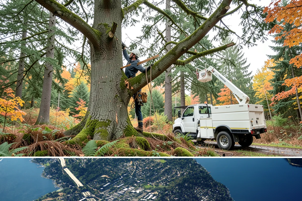 Emergency Tree Stabilization in Mercer Island, King County, WA - This urgent safety measure can be performed year-round in Puget Sound weather whenever a tree faces immediate risk of failure.