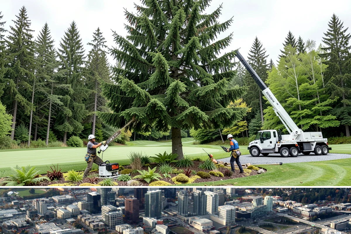 Fallen tree removal in Bellevue, King County, WA - This service can be performed year-round in the Puget Sound climate but may require specialized rigging gear during wet seasons...