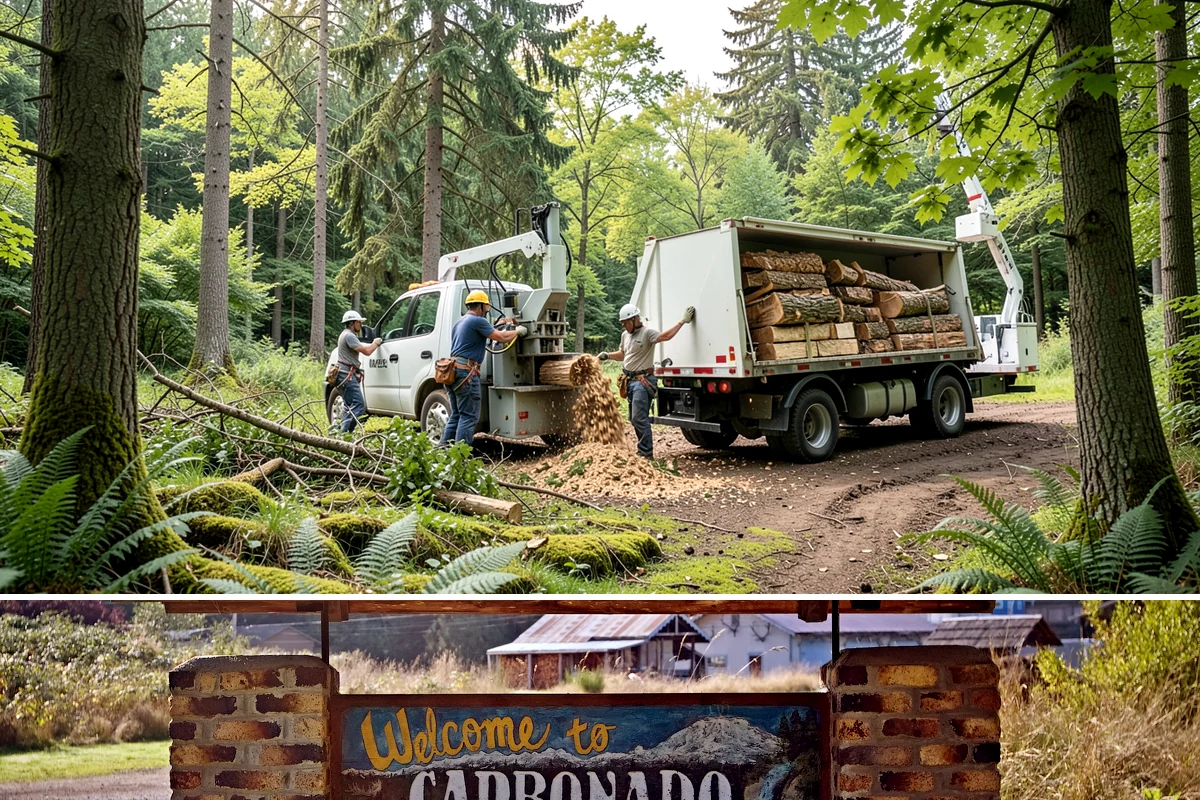 Fallen tree removal in Carbonado, Pierce County, WA - This service can be performed year-round in the Puget Sound climate but may require specialized rigging gear during wet seasons...