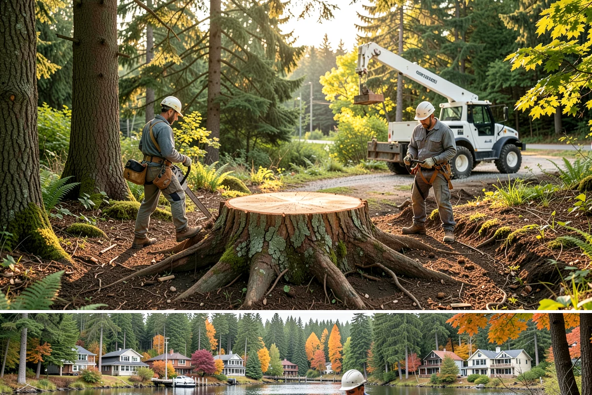 Fallen tree removal in La Conner, Skagit County, WA - This service can be performed year-round in the Puget Sound climate but may require specialized rigging gear during wet seasons...
