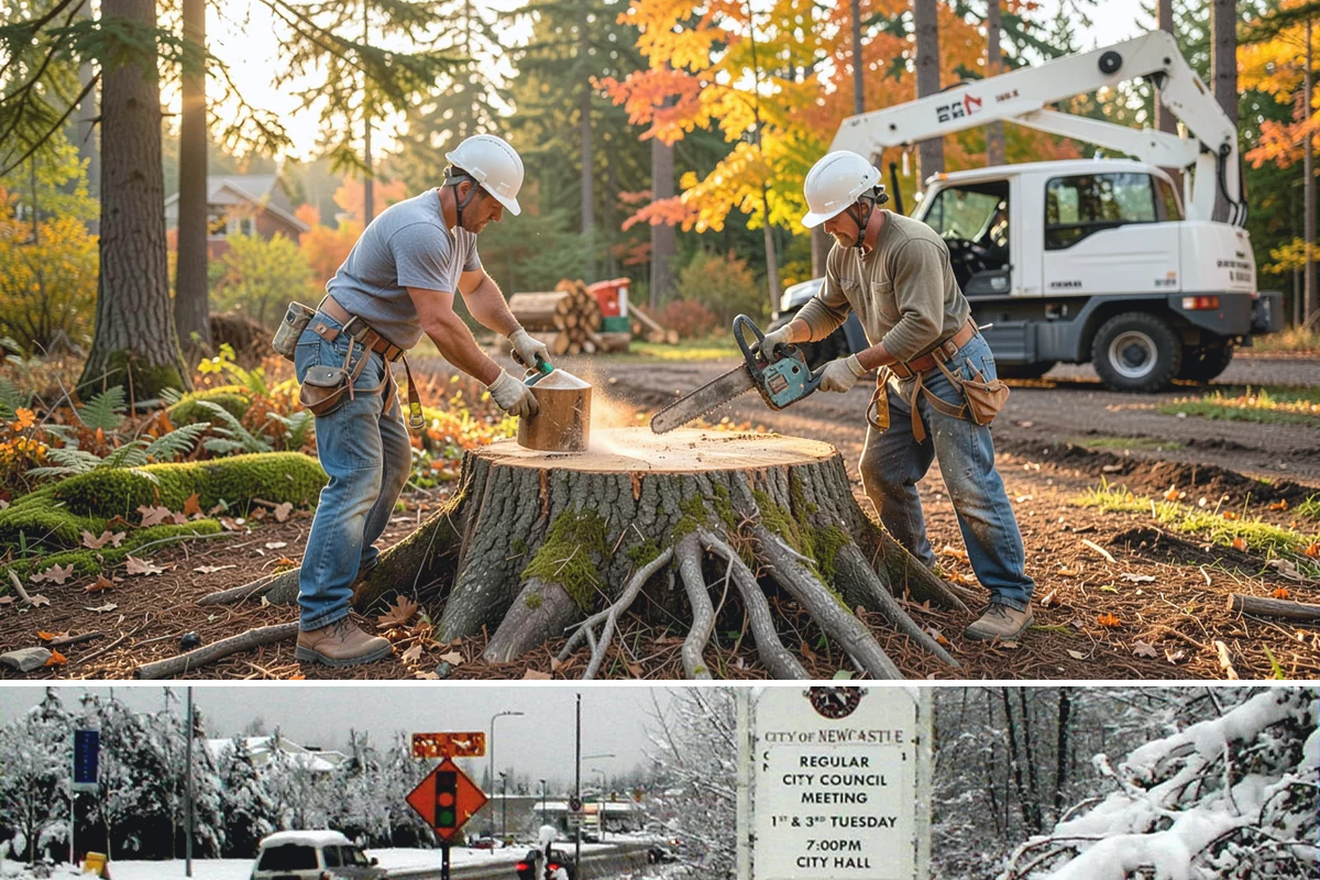 Fallen tree removal in Newcastle, King County, WA - This service can be performed year-round in the Puget Sound climate but may require specialized rigging gear during wet seasons...
