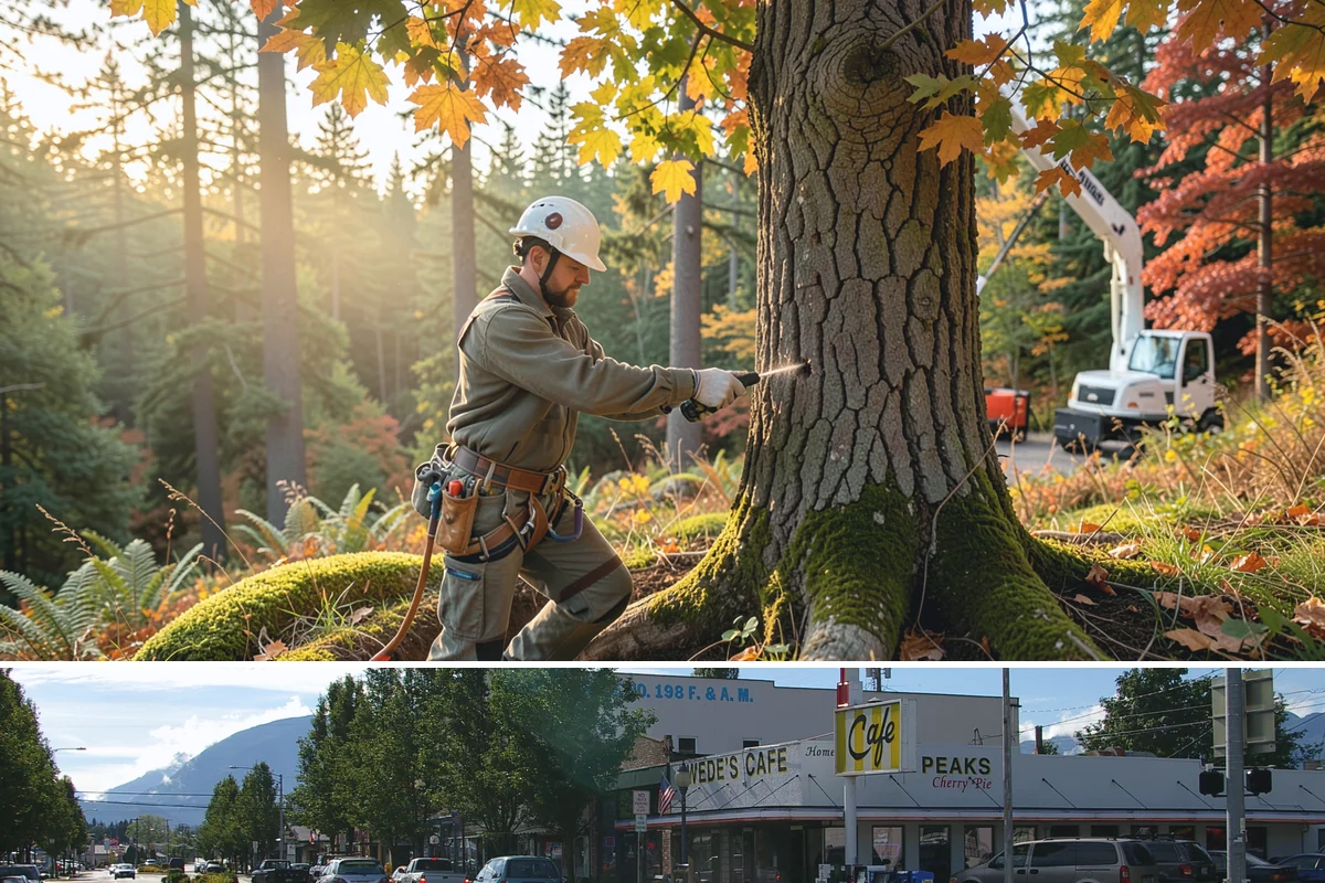 Fallen tree removal in North Bend, King County, WA - This service can be performed year-round in the Puget Sound climate but may require specialized rigging gear during wet seasons...