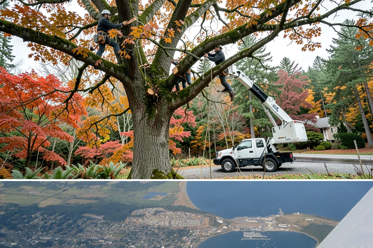 Fallen tree removal in Oak Harbor, Island County, WA - This service can be performed year-round in the Puget Sound climate but may require specialized rigging gear during wet seasons...