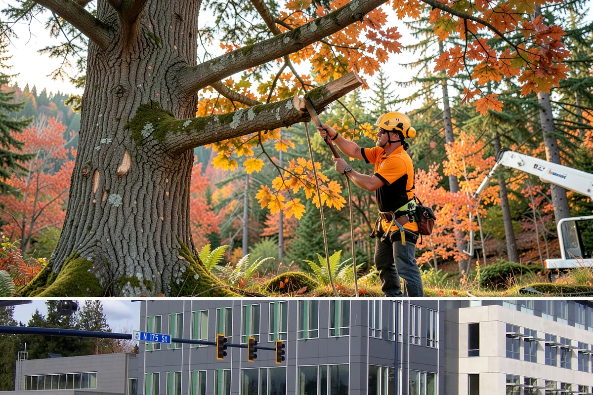 Fallen tree removal in Shoreline, King County, WA - This service can be performed year-round in the Puget Sound climate but may require specialized rigging gear during wet seasons...
