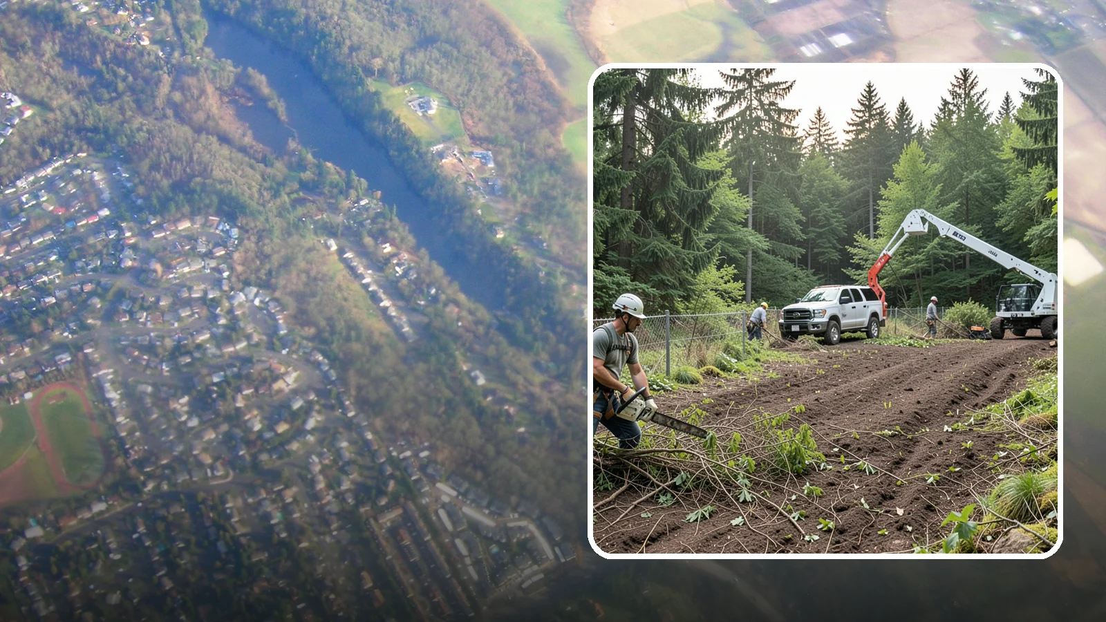 Fence line clearing in Algona, King County, WA - The clearing of vegetation along fence lines.